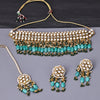 Sukkhi Gold Plated Green Kundan & Pearl Choker Necklace Set for Women