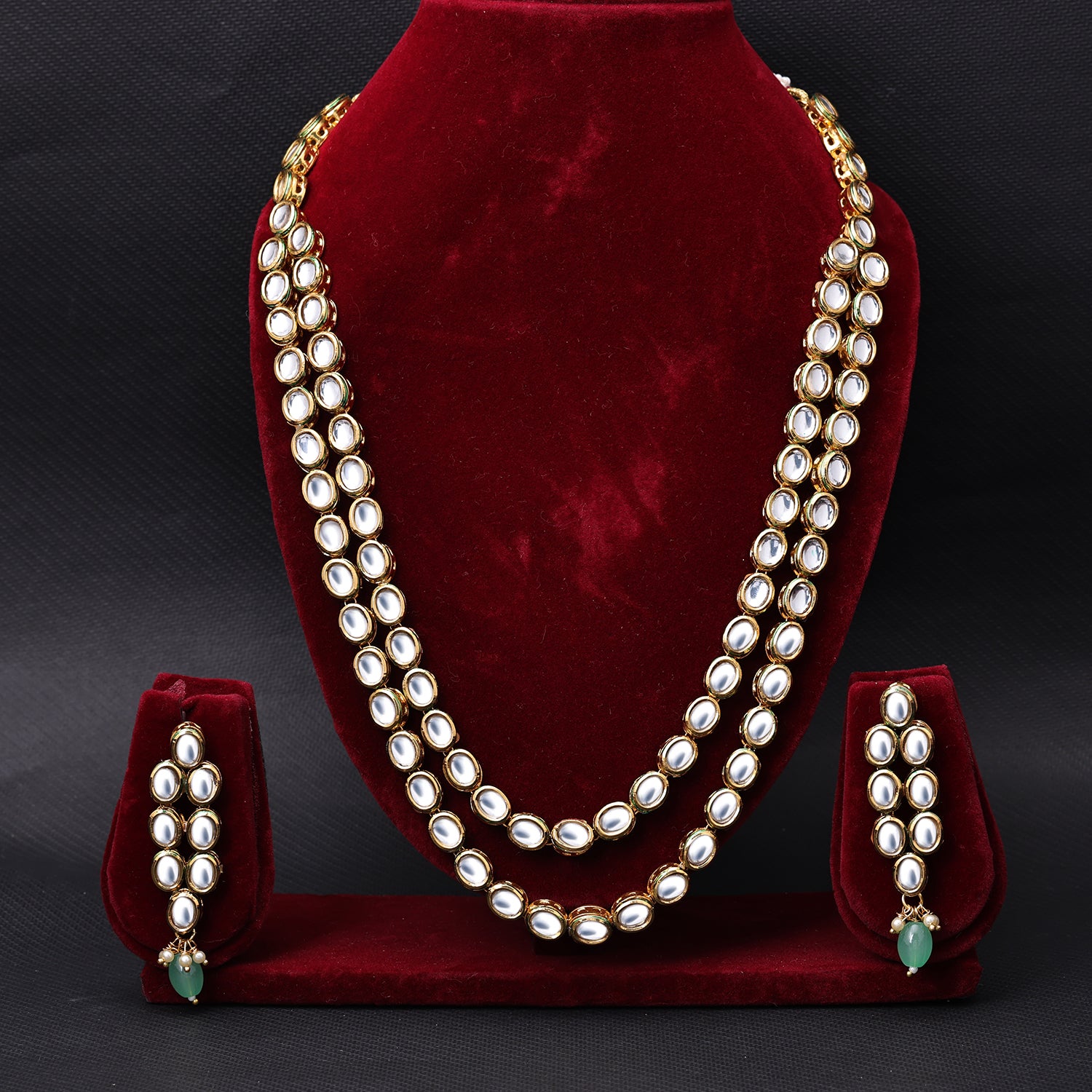 Sukkhi Gold Plated Green Kundan & Pearl Long Necklace Set for Women