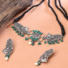 Sukkhi Oxidised Silver Pearl Peacock Necklace Set for Women