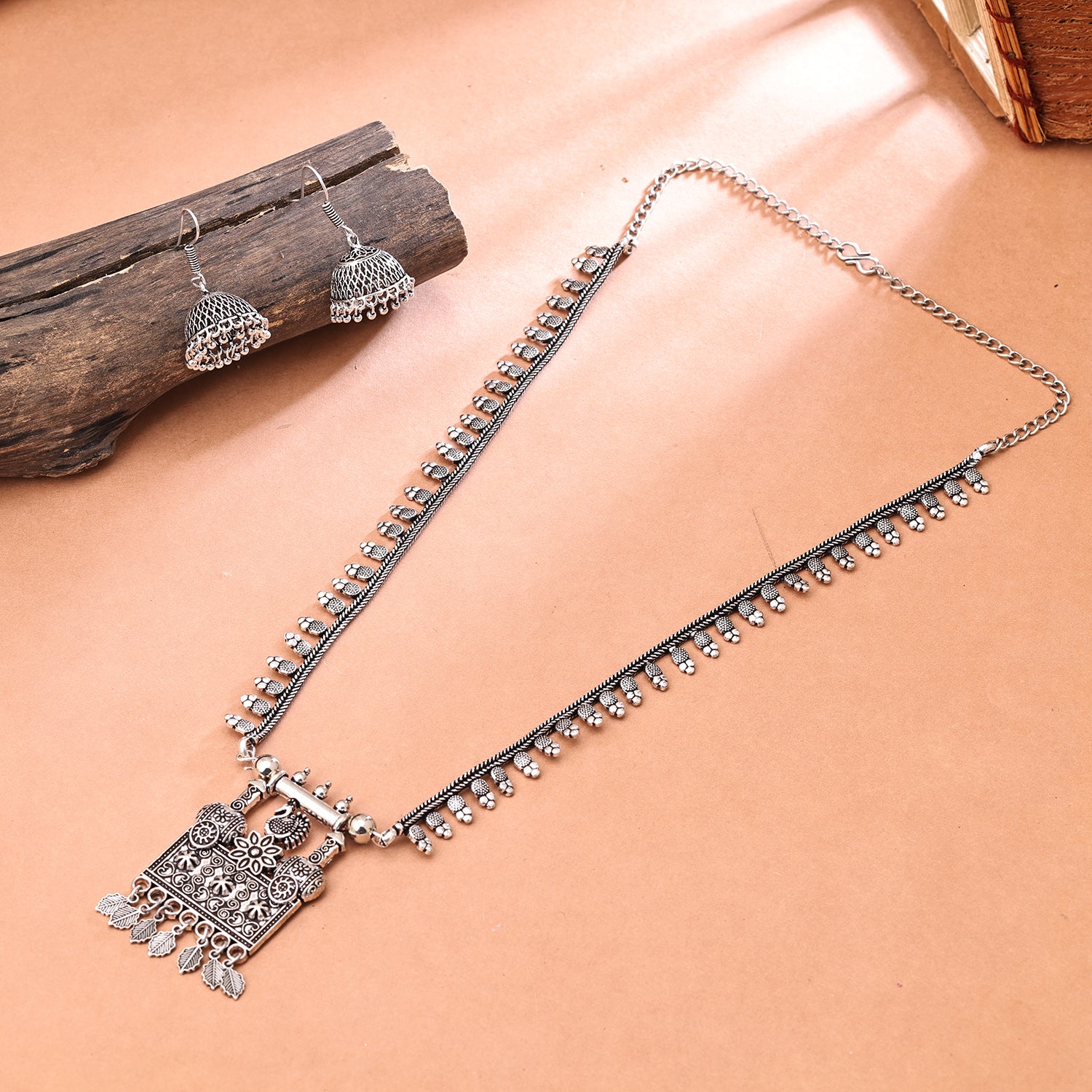 Sukkhi Oxidised Silver NA Peacock Necklace Set for Women