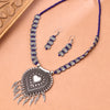 Sukkhi Oxidised Blue Pearl Choker Necklace Set for Women