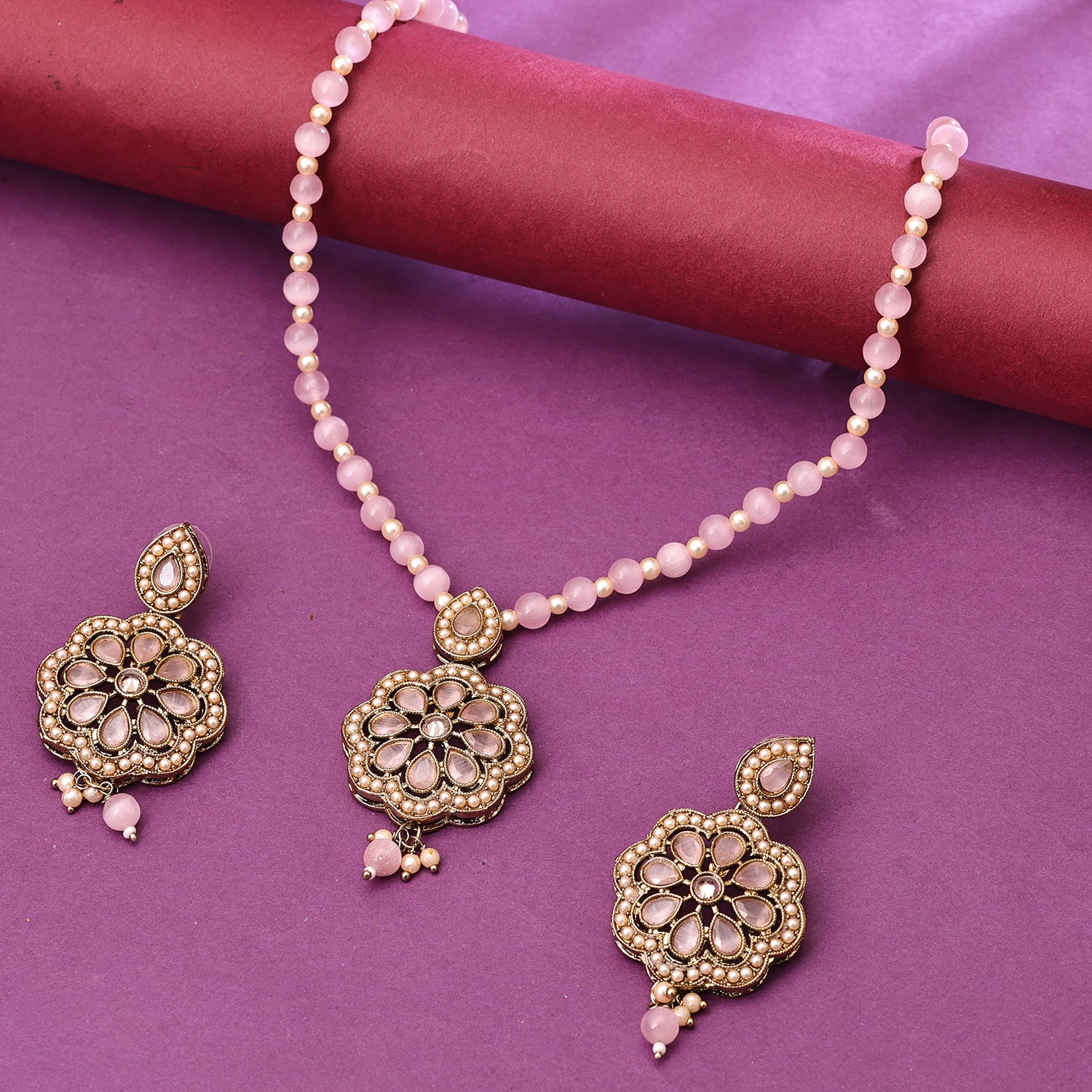 Pink Pearl Jewellery Gold Pearl Diamond Necklace Sukkhi Gold