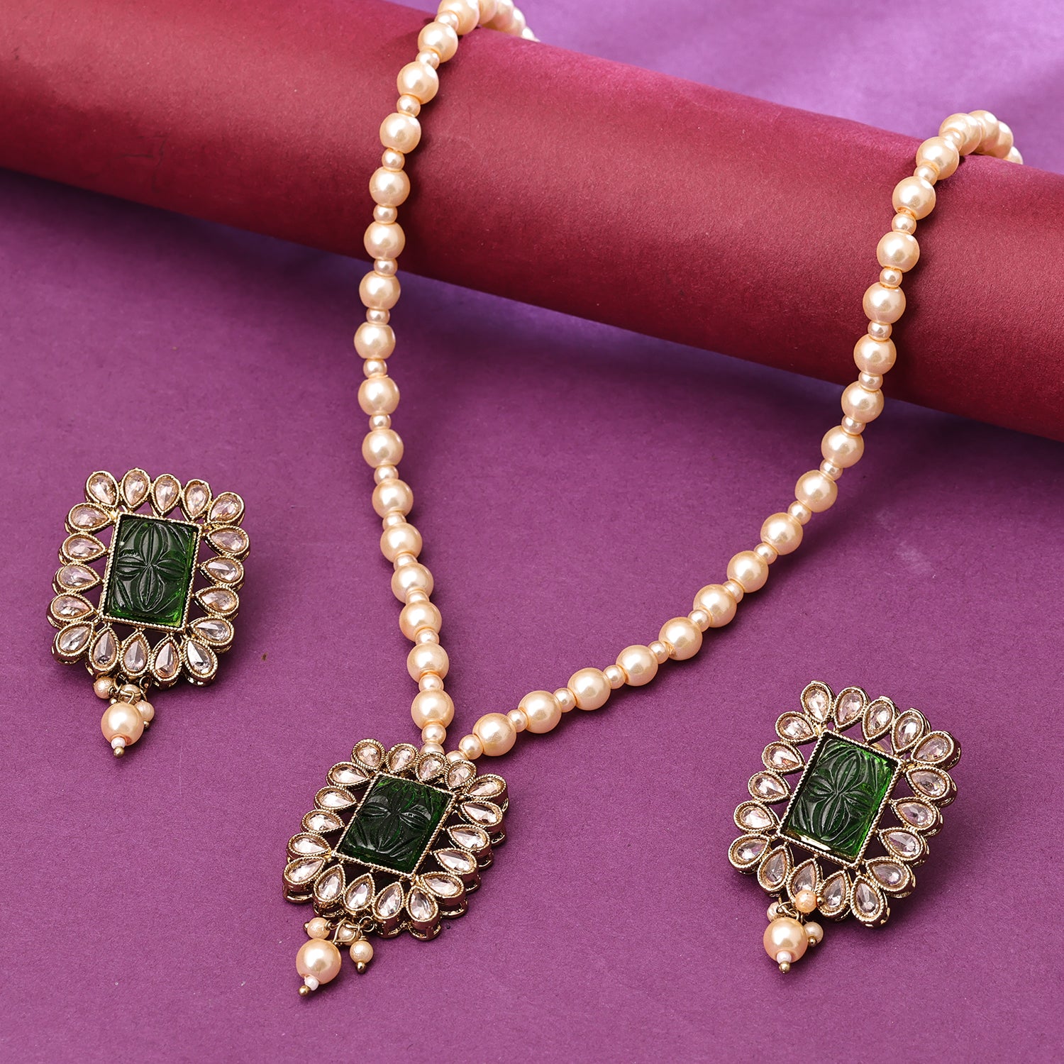 Sukkhi Gold Plated Green Pearl Necklace Set for Women