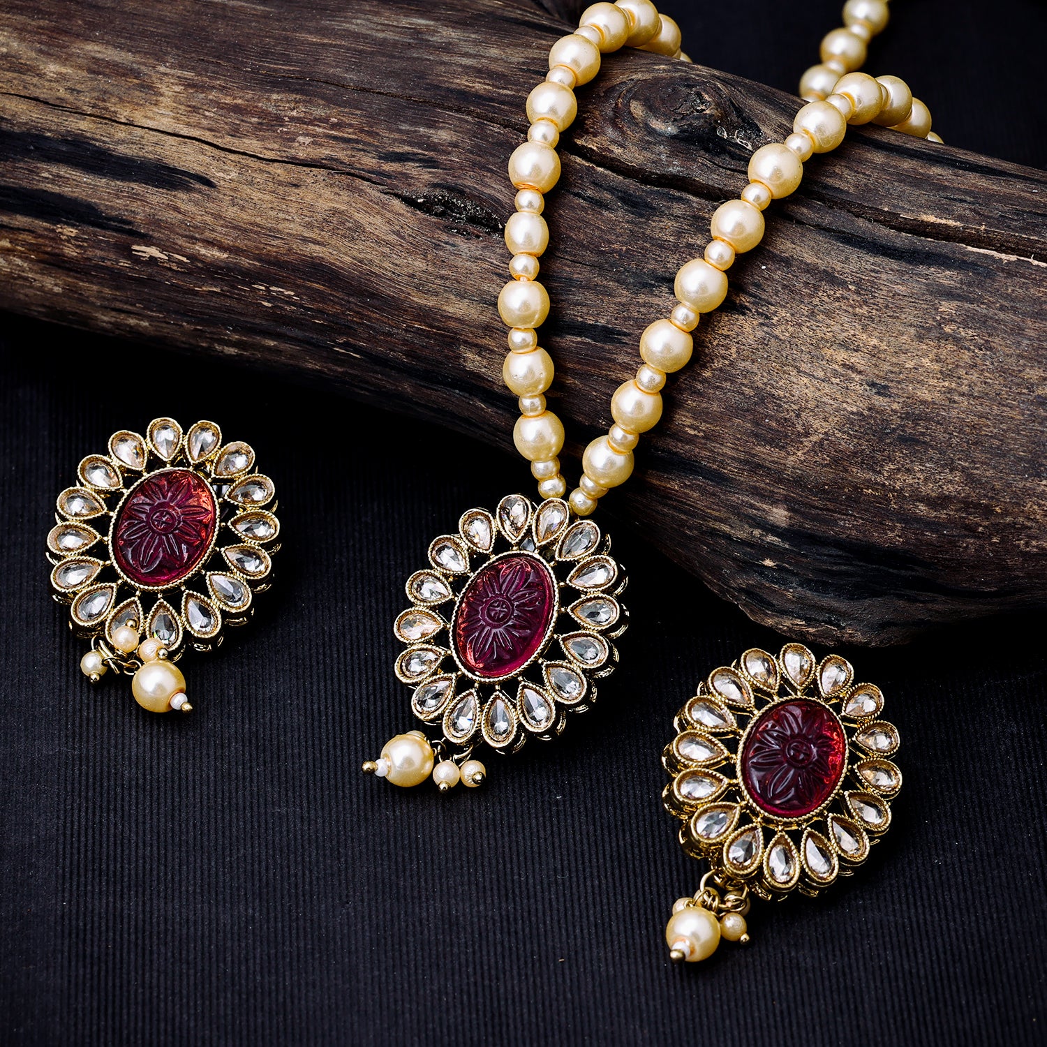 Sukkhi Gold Plated Pink Pearl Necklace Set for Women