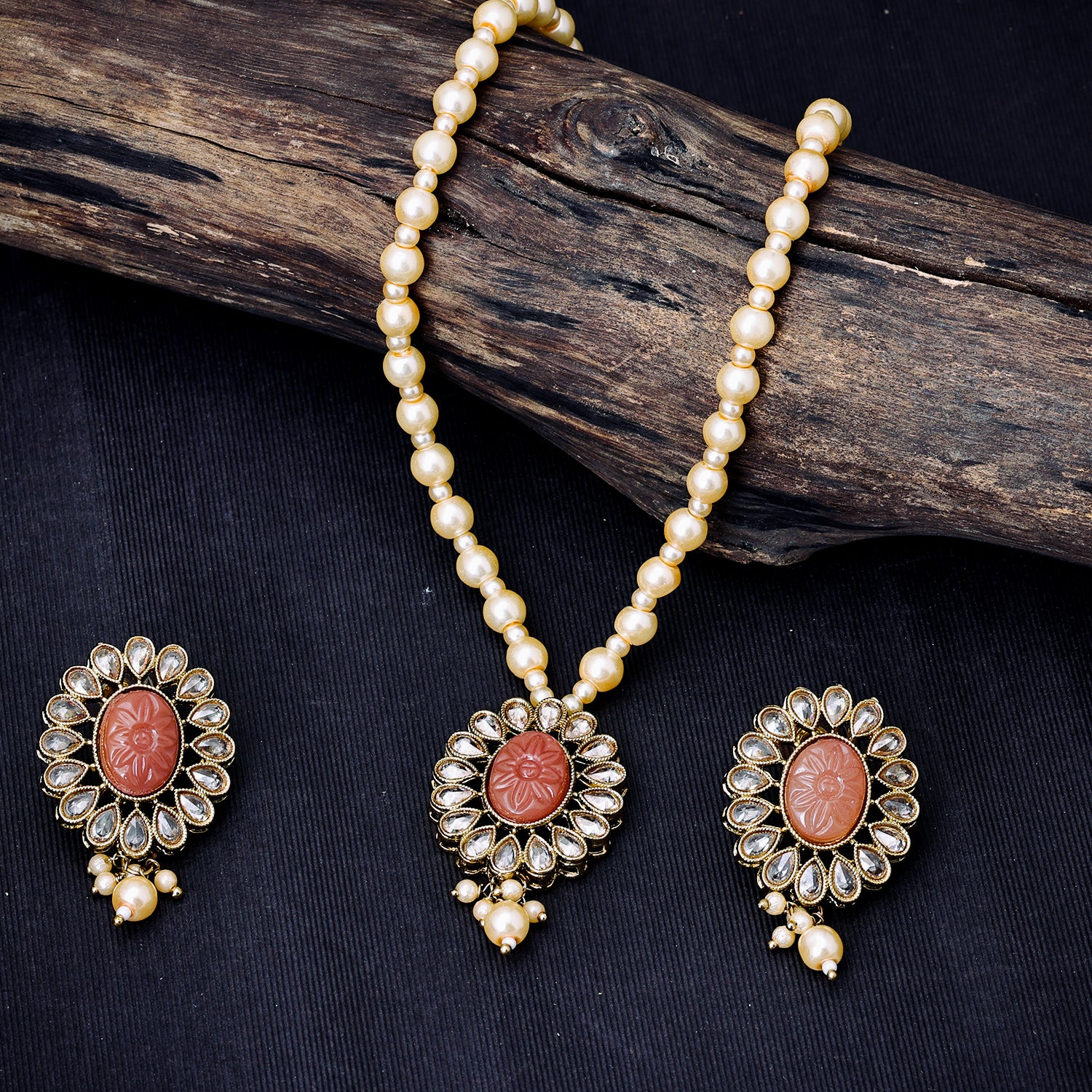 Sukkhi Gold Plated Brown Pearl Necklace Set for Women