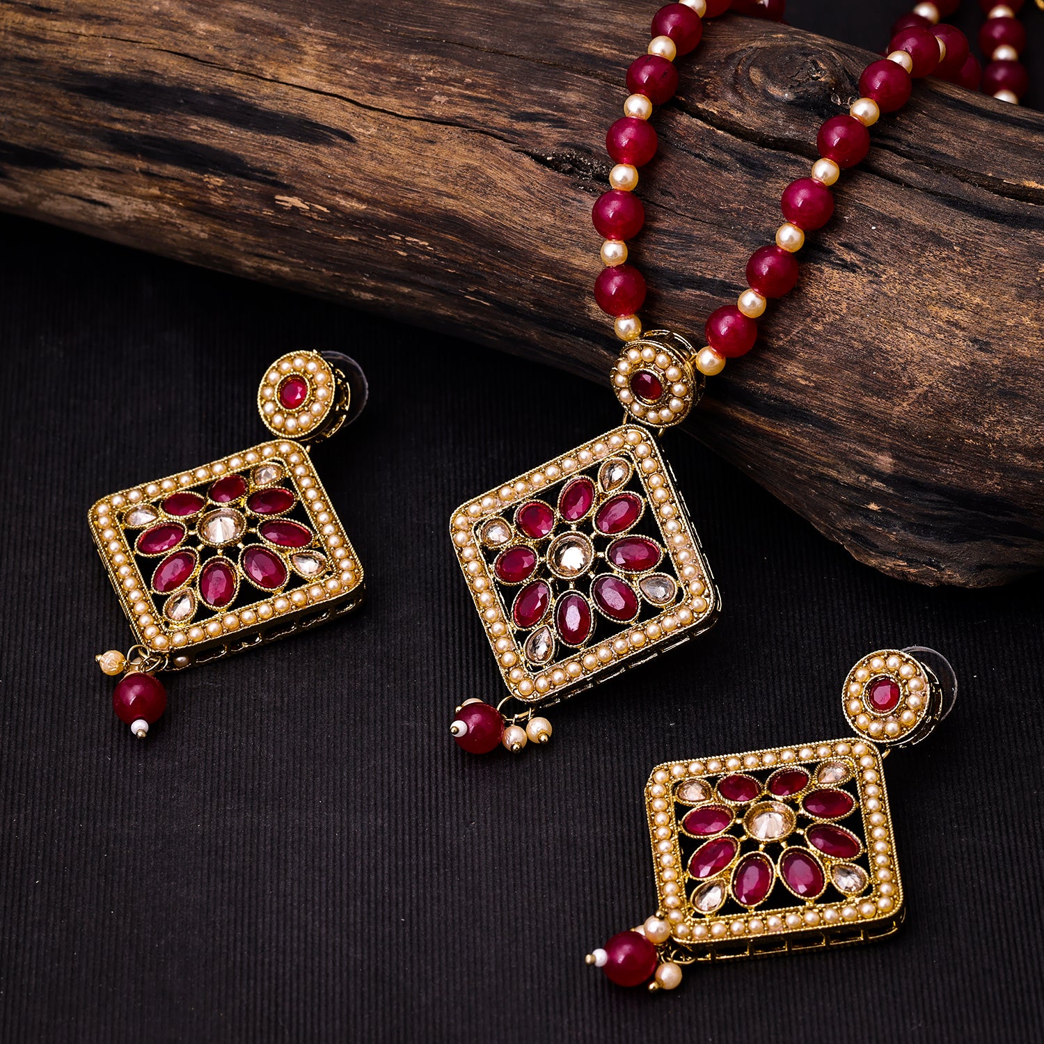 Sukkhi Gold Plated Red Pearl Necklace Set for Women