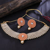 Sukkhi Gold Plated Orange Kundan & Pearl Choker Necklace Set for Women