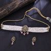 Sukkhi Gold Plated Pink Reverse AD & Pearl Choker Necklace Set for Women