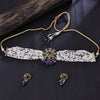 Sukkhi Gold Plated Blue Reverse AD & Pearl Choker Necklace Set for Women