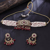 Sukkhi Gold Plated Maroon Reverse AD & Pearl Choker Necklace Set for Women