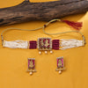 Sukkhi Gold Plated Maroon Reverse AD & Pearl Choker Necklace Set for Women