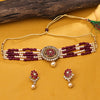 Sukkhi Gold Plated Maroon Mirror & Pearl Choker Necklace Set for Women