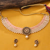 Sukkhi Gold Plated Peach Pearl Choker Necklace Set for Women