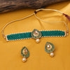 Sukkhi Gold Plated Green Reverse AD & Pearl Choker Necklace Set for Women