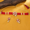 Sukkhi Gold Plated Red Mirror & Pearl Choker Necklace Set for Women