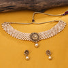 Sukkhi Gold Plated Golden Reverse AD & Pearl Choker Necklace Set for Women