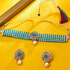 Sukkhi Gold Plated Green Reverse AD & Pearl Choker Necklace Set for Women