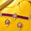 Sukkhi Gold Plated Maroon Reverse AD & Pearl Choker Necklace Set for Women