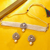 Sukkhi Gold Plated Golden Reverse AD & Pearl Choker Necklace Set for Women