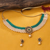 Sukkhi Gold Plated Green Pearl Choker Necklace Set for Women