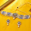 Sukkhi Gold Plated Grey Mirror & Pearl Choker Necklace Set for Women