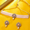 Sukkhi Gold Plated Pink Reverse AD & Pearl Choker Necklace Set for Women