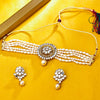 Sukkhi Gold Plated Golden Mirror & Pearl Choker Necklace Set for Women