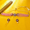 Sukkhi Gold Plated Maroon Mirror & Pearl Choker Necklace Set for Women