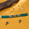 Sukkhi Gold Plated Green Reverse AD & Pearl Choker Necklace Set for Women