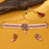 Sukkhi Gold Plated Pink Reverse AD & Pearl Choker Necklace Set for Women