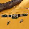 Sukkhi Gold Plated Green Reverse AD & Pearl Choker Necklace Set for Women