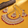 Sukkhi Gold Plated Maroon Kundan & Pearl Choker Necklace Set for Women