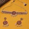 Sukkhi Gold Plated Pink Reverse AD & Pearl Choker Necklace Set for Women