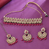 Sukkhi Gold Plated Pink Reverse AD & Pearl Choker Necklace Set for Women