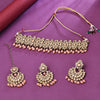 Sukkhi Gold Plated Peach Reverse AD & Pearl Choker Necklace Set for Women