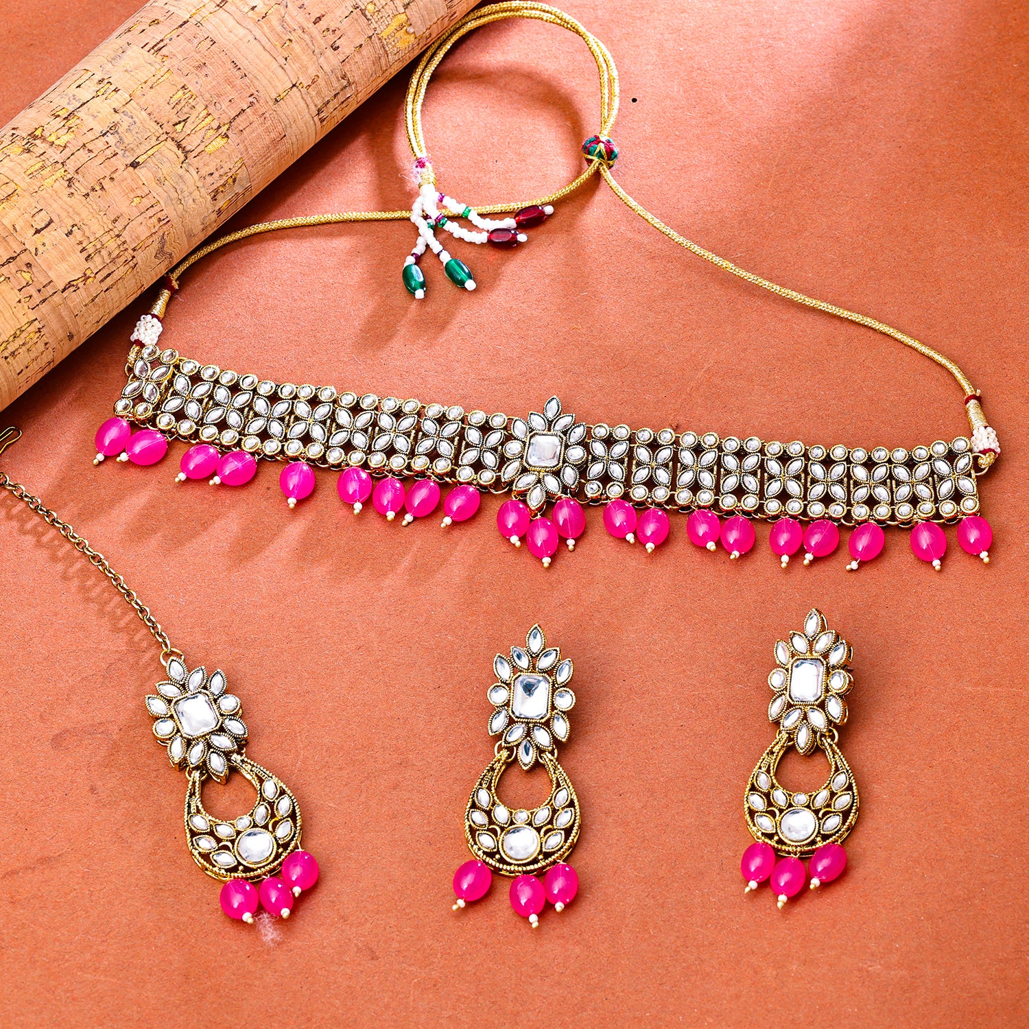 Buy Kundan Pink Beads With Pearl Jewellery Sets for Women Online