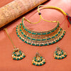 Sukkhi Gold Plated Green Reverse AD & Pearl Choker Necklace Set for Women