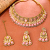 Sukkhi Gold Plated Pink Pearl Choker Necklace Set for Women