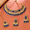 Sukkhi Gold Plated Blue Pearl Choker Necklace Set for Women