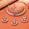 Sukkhi Gold Plated Pink Kundan & Pearl Choker Necklace Set for Women