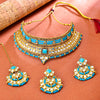 Sukkhi Gold Plated Blue Kundan & Pearl Choker Necklace Set for Women