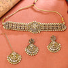 Sukkhi Gold Plated Golden Reverse AD & Pearl Choker Necklace Set for Women