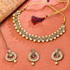 Sukkhi Gold Plated Golden Reverse AD & Pearl Choker Necklace Set for Women