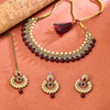 Sukkhi Gold Plated Maroon Reverse AD & Pearl Choker Necklace Set for Women