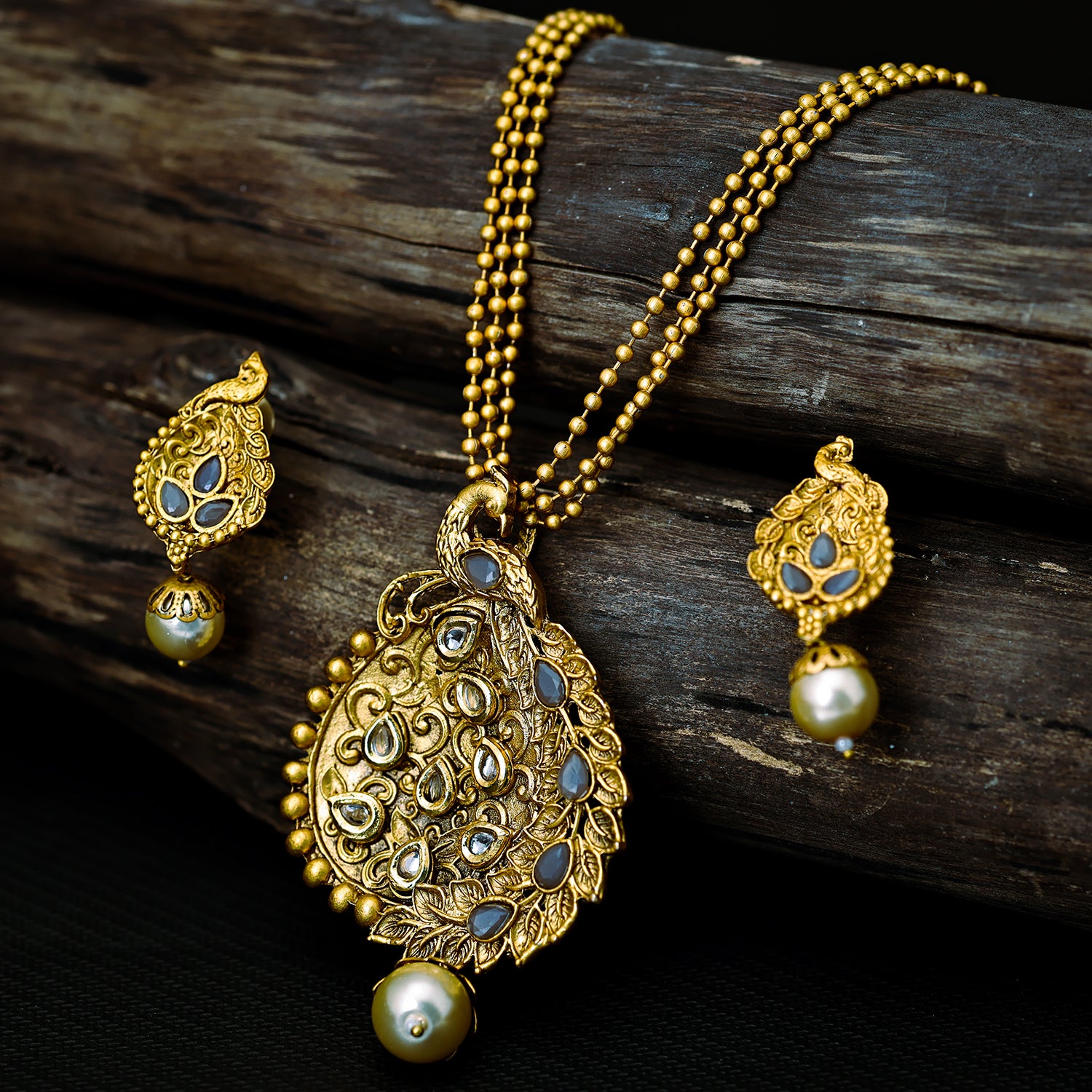 Floral Pendant Necklace Set with Rose Gold Polish - Gift for Girlfriend -  Modern Meenakari Pendant Set - Isla Enamel Pendant set by Blingvine