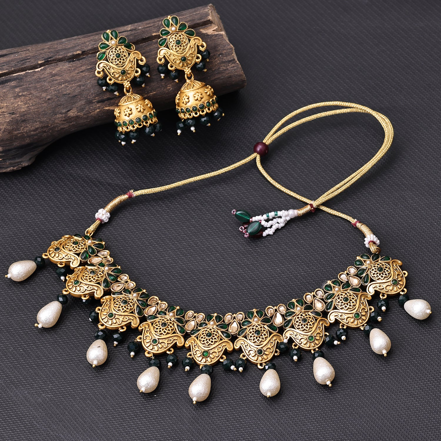 Sukkhi Gold Plated Multi Reverse AD & Pearl Choker Necklace Set for Women