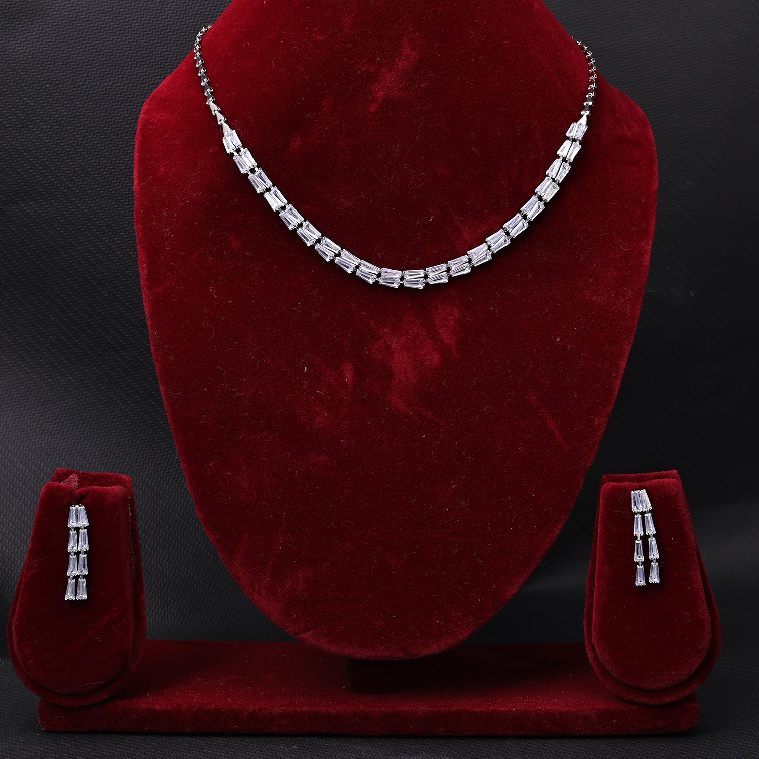 Sukkhi Rhodium Plated Silver CZ Choker Necklace Set for Women