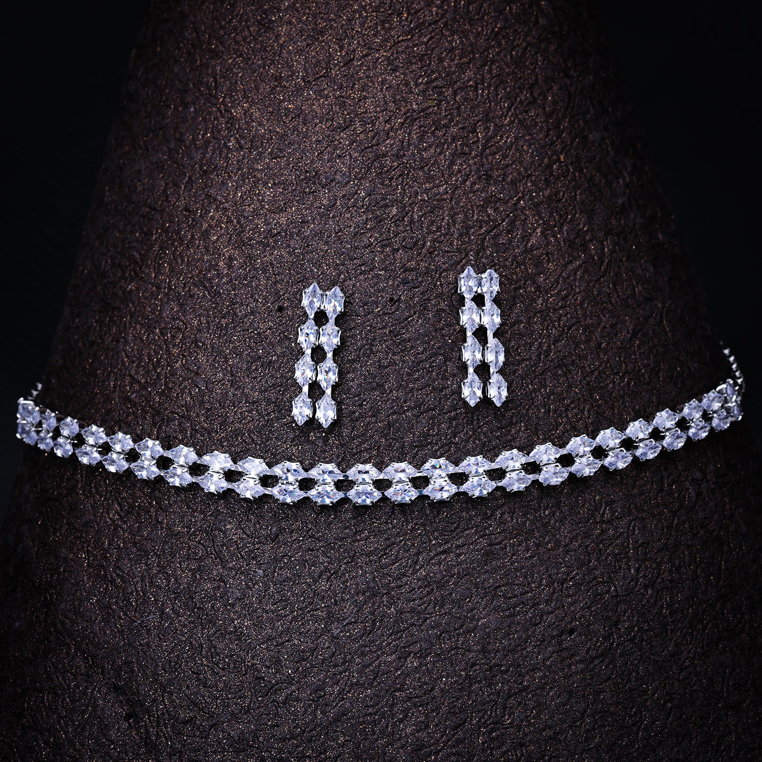 Sukkhi Rhodium Plated Silver CZ Choker Necklace Set for Women