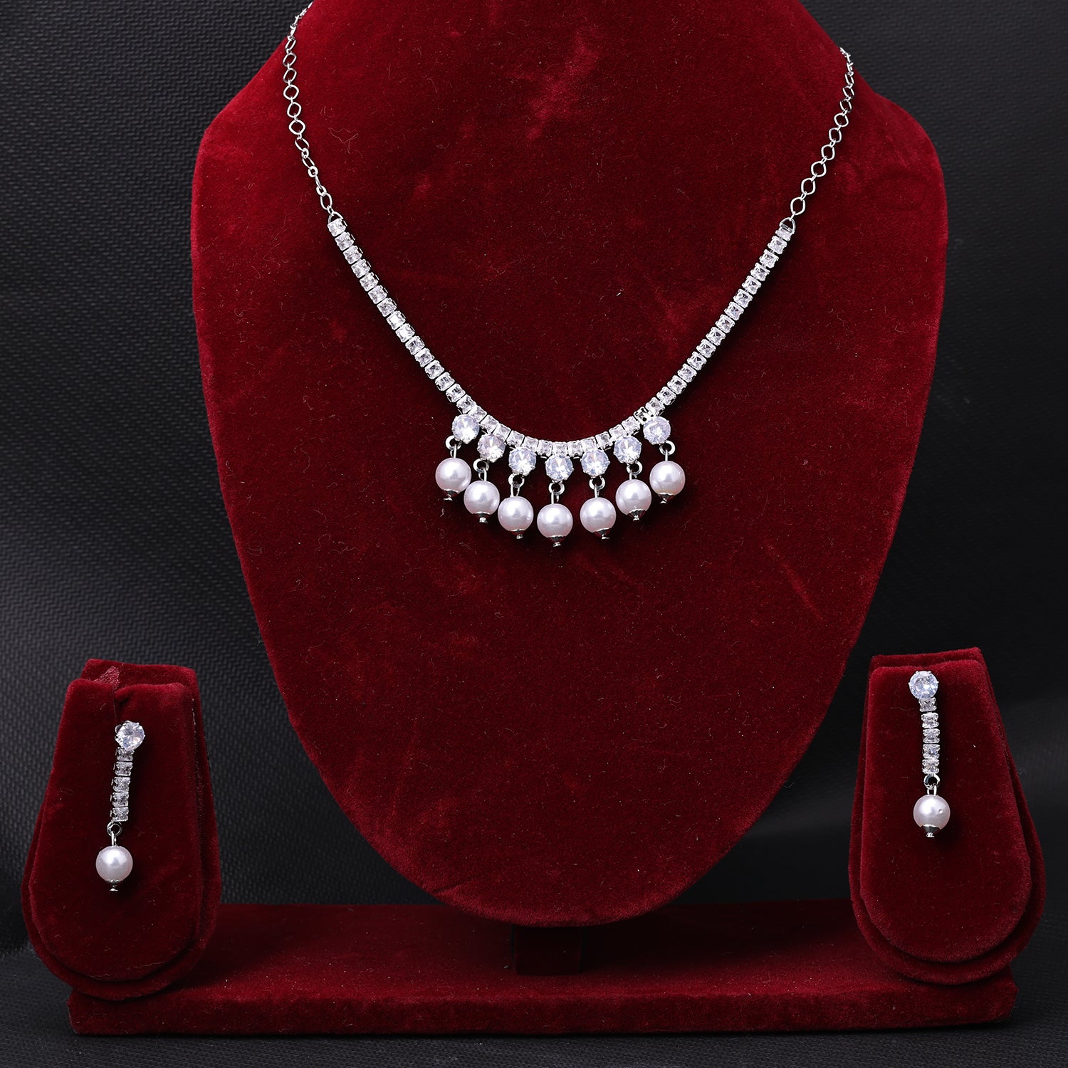Sukkhi Rhodium Plated Silver CZ Choker Necklace Set for Women