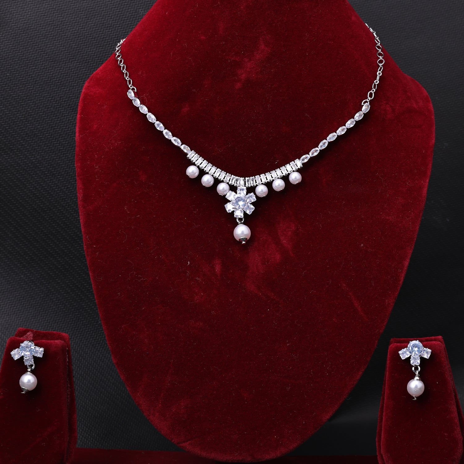 Sukkhi Rhodium Plated Silver CZ Choker Necklace Set for Women